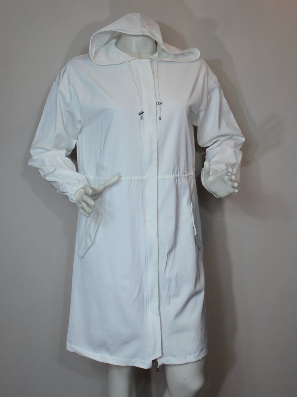 Judith & Charles white hoodie zipped trench coat size Medium